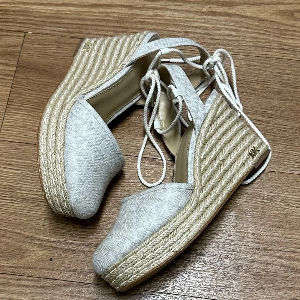 MICHAEL KORS Wedge Monogram Platform Sandals Espadrilles